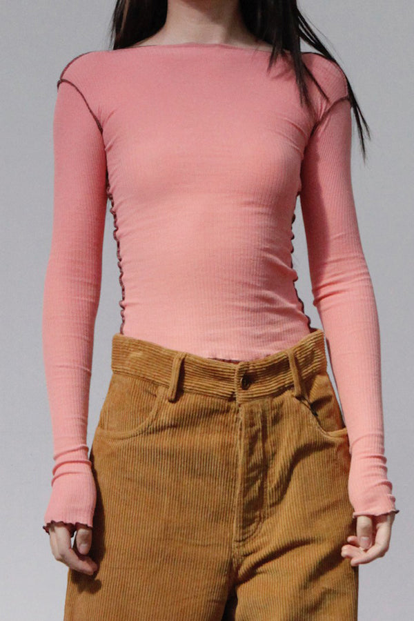 BASERANGE Ribbed Long Sleeve Top T-Shirt TTVL Collection France BAS-TTVL-RBV-WI22-BSH Ruby Red